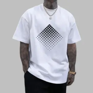 mens 100 cotton geometric print t shirt stylish round neck short sleeve for casual attire white graphic tee for men white