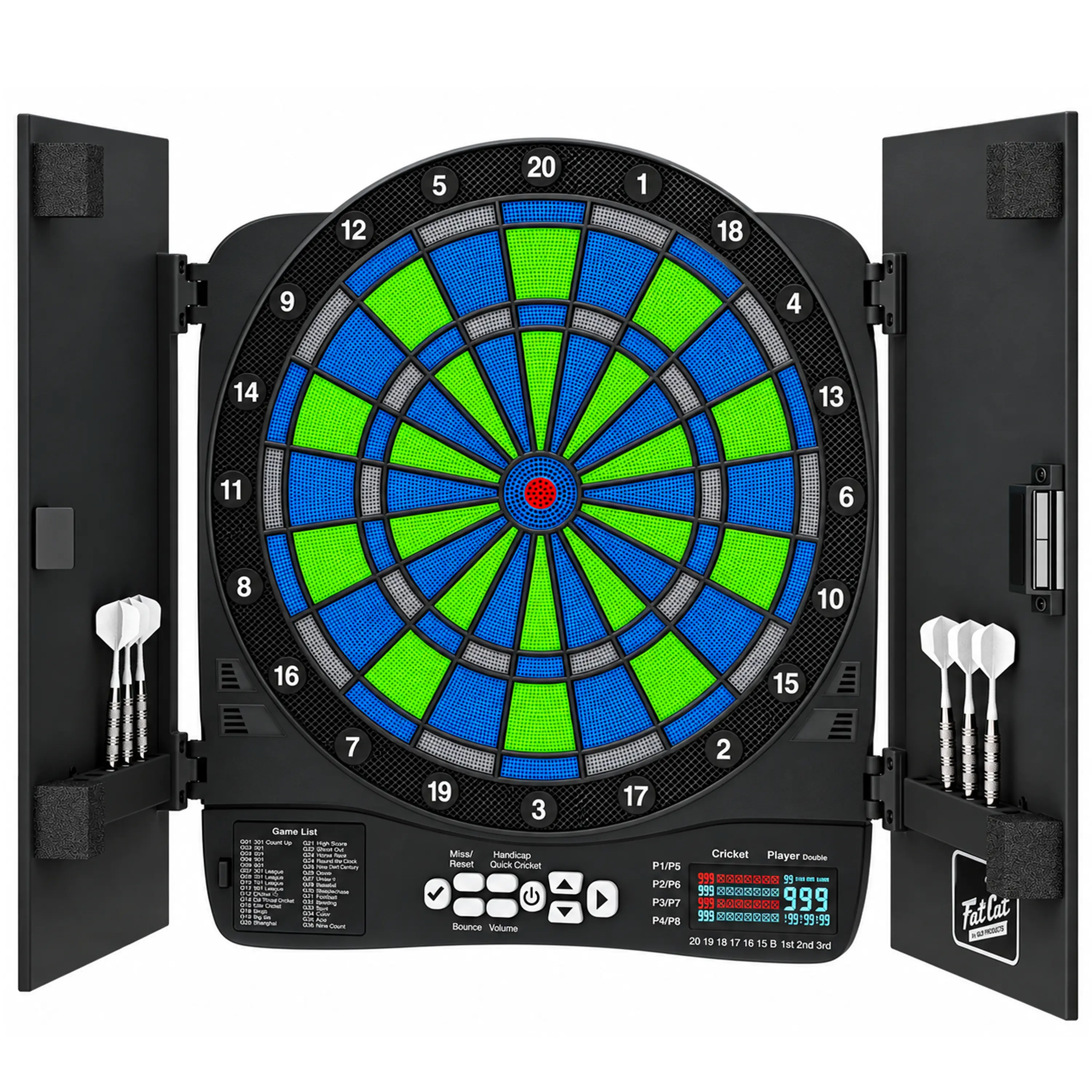 Fat Cat Rega Electronic Dartboard, 13.5" Compact Target Dartboard Cabinet - 12 Viperstrike Darts Fat Cat Rega Electronic Dartboard, 13.5" Compact Target Dartboard Cabinet - 12 Viperstrike Darts