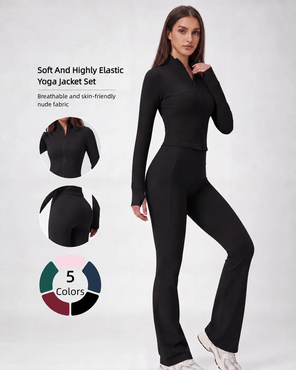 Women's 2‑Piece Workout Set, Sculpt Zip‑Up Jacket + Butt‑Lifting Wide‑Leg Yoga Leggings, Active Outfit for Yoga, Gym Training & Daily Wear