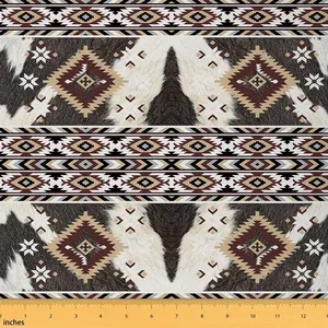 Cowhide Aztec Waterproof Fabric,1/2/10 Yard,Southwestern Aztec Fabric By The Yard,Cow Fur Print Upholstery Fabric,Boho Exotic Microfiber Fabric