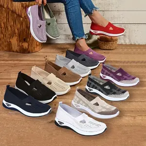 1 Pair Breathable Women's Cut-Out Sneakers - Lightweight Slip-On Walking Shoes with Non-Slip Soft Sole, Comfortable Fabric Lining, Available in Multiple Colors - for All SeasonsGift