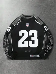 tiktokshopspringglowup Y2K Flame 23 Jersey Long Sleeve Shirt, Vintage Streetwear Oversized Sports Top, Retro 90s Grunge Blokecore Tee, Casual Hip Hop Graphic Jersey for Men/Women, Street Style 2000s Aesthetic