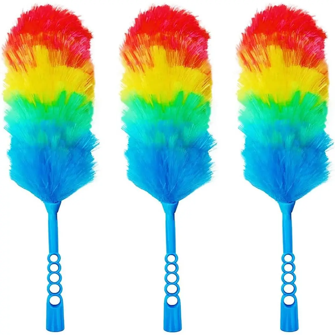3 Pack Upgrade 19” Rainbow Static Feather Duster with Beandable and Washable Head - More Fibers Bigger Head Less Loss of Fiber