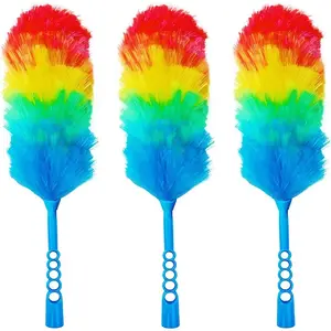 3 Pack Upgrade 19” Rainbow Static Feather Duster with Beandable and Washable Head - More Fibers Bigger Head Less Loss of Fiber