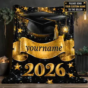 A 2026 Graduation Commemorative Throw Blanket—featuring a graduation cap theme and custom name print—is a lightweight, portable blanket suitable for use on sofas, during travel, while camping, or in bedrooms, living rooms, and offices.