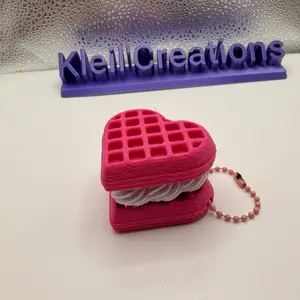 KleilCreations 3D Waffle Clicker Fidget Toy - Pink Heart Shape Stress Relief Toy with Beaded Strap