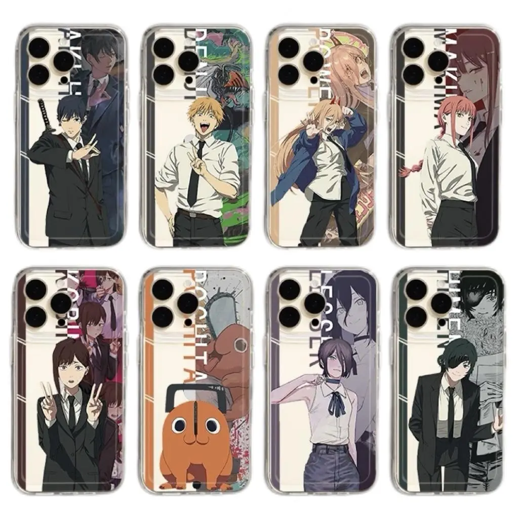 Denji Makima Reze Power Chainsaw Man Hot Anime Transparent Exclusive Artistic Fashion Phone Cases For iPhone 17 16 15 14 13 12 11 Promax Pro Air Plus Shockproof Cover Casing Protection Best Gifts For Valentine Christmas Birthday Halloween