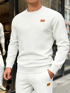 Men's Spring Casual Outdoor Sportswear, Loose Fit Round Neck Athletic Sweatshirt S-3xl, Plain Texture Design, Comfortable Commute Wear