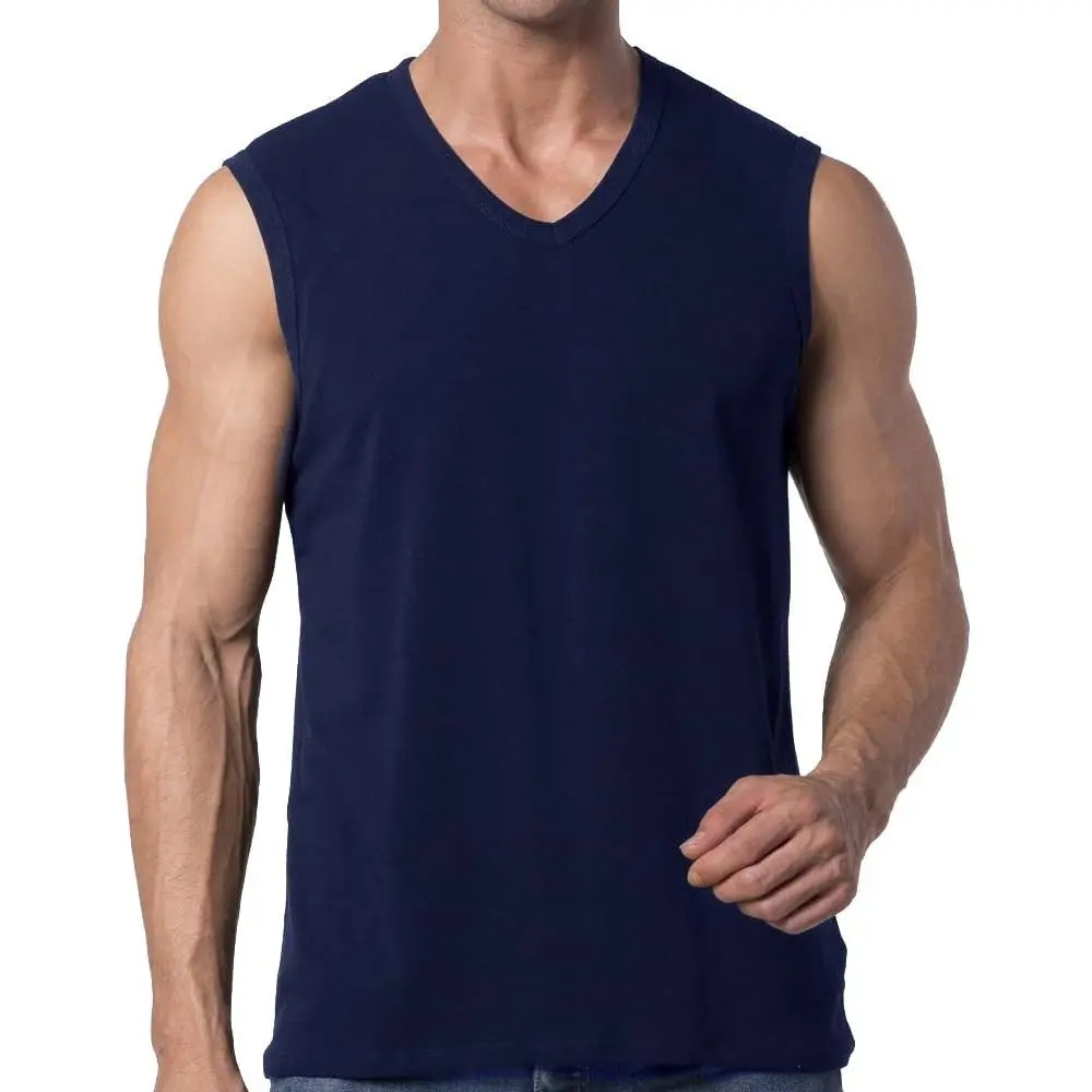 Men's Classic Fit Sleeveless V-Neck Cotton or Cotton Blend Undershirt - Small, Navy, Solid, Machine Washable, Body Width:18.5", Height:28", Extra-Strong Shoulder & Neck Seams, Layering Casual Top