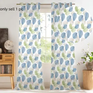1pc North European Simple Natural Diamond Mesh Curtains, Leaf Pattern, Privacy Protection, Top Ring, Insulated, Bedroom Living Room