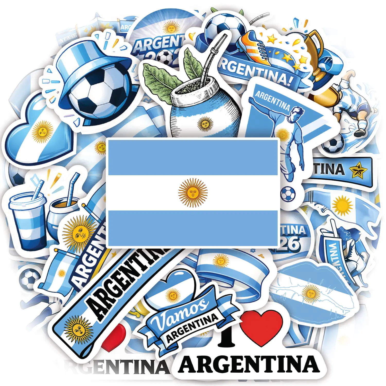 200 Pieces Argentina Flag Stickers – World Country Flags Vinyl Decals, Waterproof Stickers for Laptop, Water Bottle, Phone, Luggage & Travel
