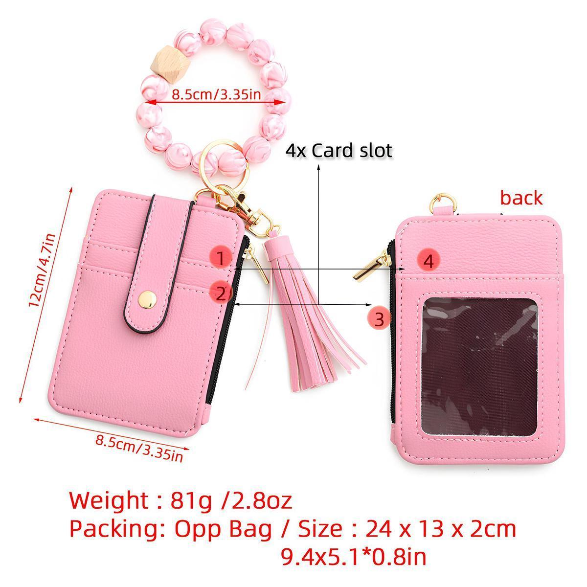 JUSIEX Boho Style Beaded Tassel Keychain Wallet, Women's Fashionable Wristlet Bracelet Wrist Purse Keychain Credit Card Holder, Trendy All-match Keychain for Birthday Gift | Graduation Gift | Mother's Day Gift