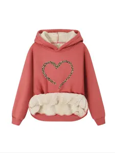 Women's Leopard Liner Print Plush Lined Hoodie, Casual Long Sleeve Hooded Sweatshirt for Fall & Winter, Ladies Clothes for Daily Wear