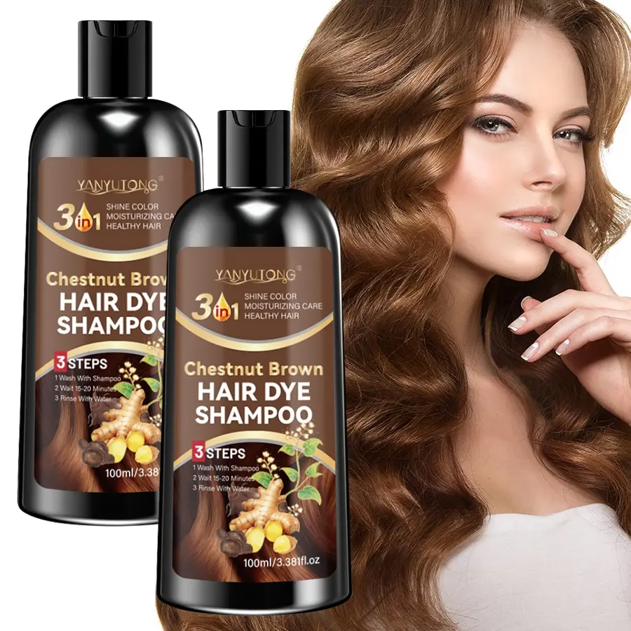 100ml chestnut brown semi permanent hair dye shampoo, hair dye, shampoo and hair care three in one, easy to use, gentle and non irritating herbal extract, chestnut brown hair, more shiny, making hair look healthier Hair Products