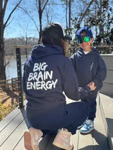 Big Brain Energy Hoodie -  Navy Sweatshirt with Brain on Hood