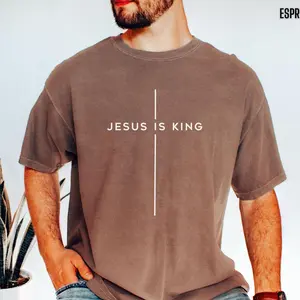 Minimalist Christian Shirt for Men Jesus Is King Comfort Colors Tee Simple Cross Faith Shirt Christian Man Sweatshirt Christian Teen Boy Tee