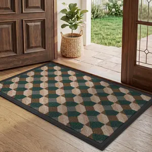 LUMI 24x36 in Low-Profile Non-Slip Welcome Mat, Stain & Fade Resistant Geometric Zig-Amber Design for Entryway