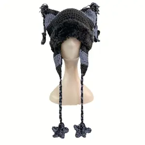 Unisex Warm Knitted Hat Soft Thick Winter Beanie with Faux Fur Lining Stylish Ear Flaps Tassels for Cold Weather Outdoor Use Gifts for Women Gifts for Girlfriend