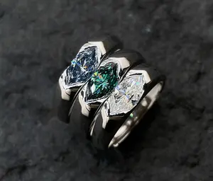 [LUMI33] Marquise Cut Synthetic Moissanite Engagement Ring for Women Men S925 Sterling Sliver Half Bezel Tension Set Solitaire Band Anniversary Promise Ring, Jewelry Box packed