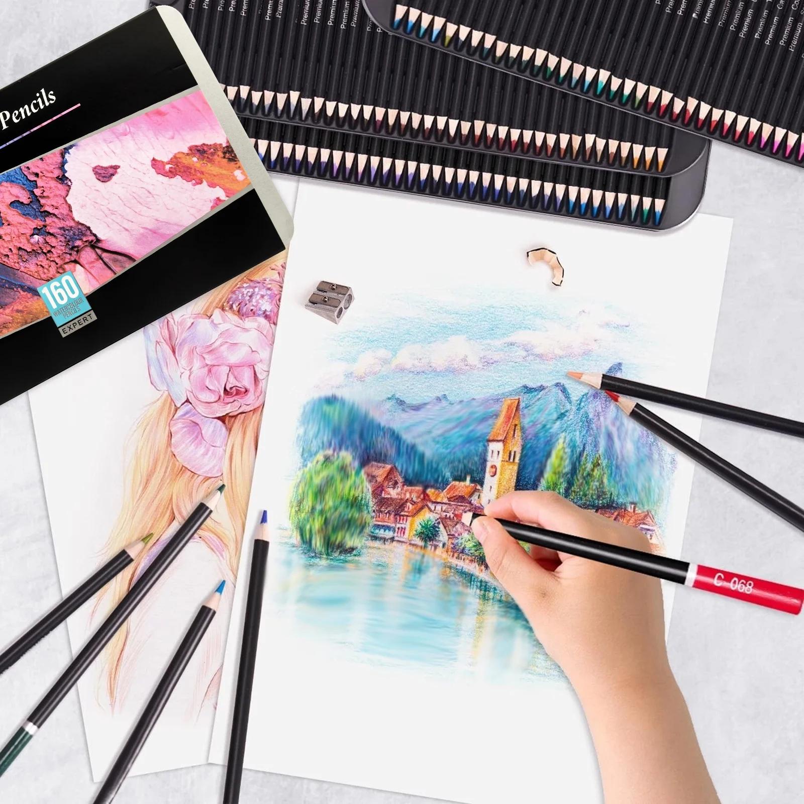 160 Watercolor Pencils, Beautiful Blending Effects with Wet or Dry,Ideal for Coloring Book Blending Sketching- Water Soluble Pencils for Adults