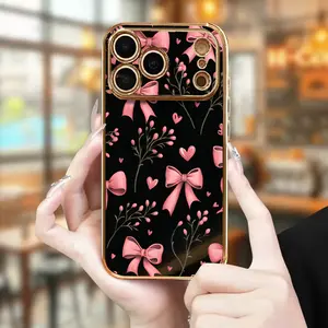 6D Solid Color Electroplated Phone Case. Creative New Phone Case, Tree Branch Bowknot Heart Pattern Phone Case, Suitable for iPhone 17/16/15/14/13/12/11