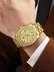 Men's Business Fashion Round Dial Analog Quartz Watch, with Box, Fashion Wristwatch for Party, Daily Decor, Trendy All-match & Exquisite Watch for Birthday Gift, Fashionable Wristwatch