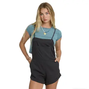 BILLABONG Women's Wild Pursuit Yarn-Dyed Overalls, Cotton Corduroy Summer Shortalls, Square Neck Jumpsuit, Adjustable Romper, Multiple Pockets Shorts Overalls, Regular Fit