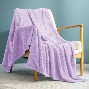 Large Flannel Fleece Throw Blanket, 50x70 Inches Soft Wave Pattern Throw Blanket for Couch, Cozy, Warm, Lightweight and Decorative Blanket All Season Use, Lilac Purple Blanket
