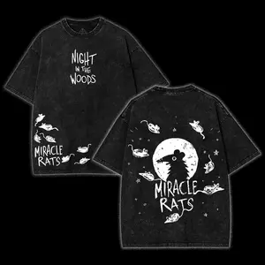 Night in the Woods Miracle rat Washed Unisex Graphic Tees, NITW Shirt, Casual Crewneck Short Sleeve Washed Tshirt 2 Sided Cotton unisex graphic tees gamer merch, Black Cotton Tee