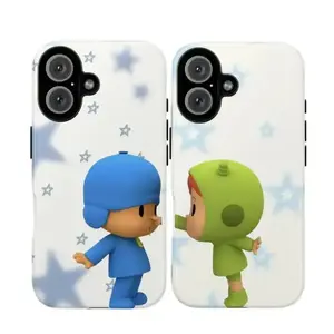 Pocoyo Romantic Cartoon Love Heart Matching Couple Fan Gift Phone Case, Cute Trendy Rubber Casing for Handheld Cellphone Devices, Heavy-Duty Shockproof Protective Cover for iPhone 17 Pro Max, 16 Air, 15, 14, 13, 12, 11