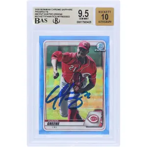 Hunter Greene Cincinnati Reds Autographed 2020 Bowman Chrome Sapphire Prospects #BCP47 Beckett Fanatics Witnessed Authenticated 9.5/10 Card - Fanatics Authentic Certified
