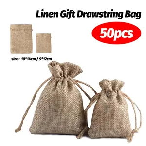 50Pcs Rustic Burlap Wedding Favor Bags Cottagecore Jute Gift Pouches Linen Drawstring Jewelry Sacks for Bridal Shower Party Candy Treats DIY Craft 4x5.5" Earthy Natural Brown Eco-Friendly