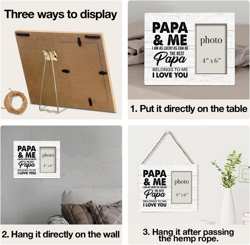 Oqtumes Papa Gift Wood Picture Frame, Gifts for Grandpa Grandad Grandfather, Rustic Papa and Me Wood Picture Frame 8 x 10 Inches, Wall Mount and Tabletop - 4 x 6 Inch Photo