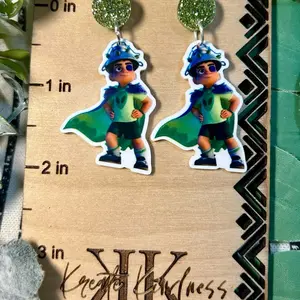 Elio Earrings by Kreative Kindness - Fun and Exciting Design with Character in Green Cape - Perfect for Fun Moments!