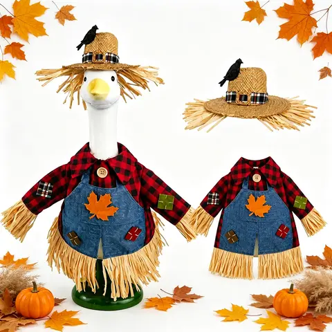 23" Lawn Goose Scarecrow Outfit Set - DIY Polyester Felt Craft Hat, Farmhouse Leaf Fall Decor, Outdoor Garden Patio Yard Gift for Geese Statues, Bands