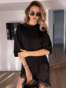 Asymmetric Lace Hem T-Shirts Women's Lady T-Shirt Spring Summer 2026 Y2K Beige Black Tee Casual Oversized Patchwork O-Neck Short Sleeve Tops Fashion Romantic Korean Style T-Shirts