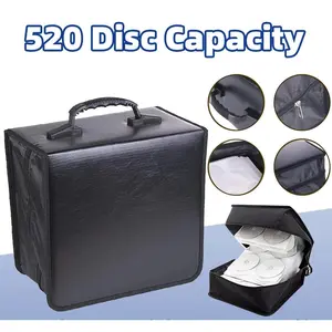 Portable 520 Capacity CD DVD Storage Case Bag, Black PU Leather Album Holder, Zipper Design, Protects Discs from Dust Scratches Moisture for Home & Travel