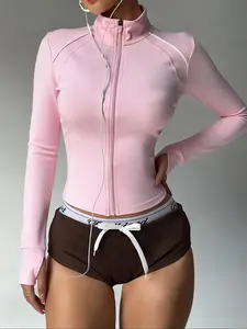 Women's Yoga Jacket with Thumb Holes, High Performance Outdoor Training Top, Fashion Sporty Zipper Jacket, Slim Fit Design, Athleisure Style, Zip Up Jacket, Athletic Outerwear, Women Workout Clothes, Athlete Jackets