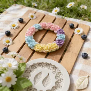 Rose frame, leaves, liquid silicone mold, gypsum aromatherapy mold, photo frame, frame, resin clay decorative silicone mold, Wax Melts