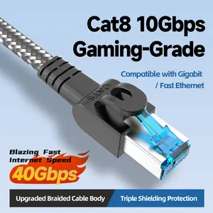 Cat8 Ethernet Network Cable, Ultra-High Speed Gigabit Copper Core Flat Braided, Upgraded Braided Cable Body, Triple Shielding Protection, Compatible with Gigabit and Fast Ethernet, Home Upgrade