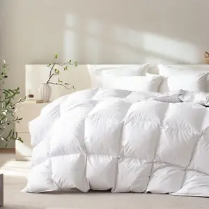 Queen Size Down Feather Fiber Comforter, Hotel-Style Bedding Comforter, 750+ Fill Power 1200TC, 100% Organic Cotton Fabric, All-Season White Duvet Insert with 8 Corner Tabs