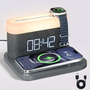 15W Wireless Charging Alarm Clock with Multi-Function Mobile Phone - Colorful Nightlight, Sleep Timer, Touch Bedside Lamp for Bedroom,Desk Decor Black