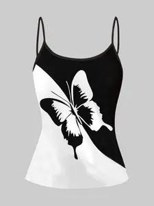 Butterfly Print Strapless Vest Top, Casual Slim-Fitting Women's Fashion, All Seasons Wear, Unique Single Piece Shirt