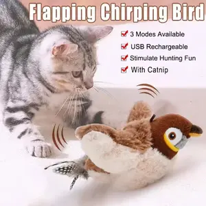 Flapping cat toy Simulated Bird Pet Toy Interactive Toys Dog Rechargeable Chirping Flapping Bird (no Flying) Touch Activated Plush Toy Pet Plush toy Emulates the Sound Bird to Amuse the Cat Elastic Rope to Relieve Boredom and Resist Scratching and Biting