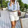 Summer New Women's Basic Casual Everyday Shorts, Fashion Plain Short Pants, High Waist Slim Fit, Zipper Fly, Office Commute, No Belt Included