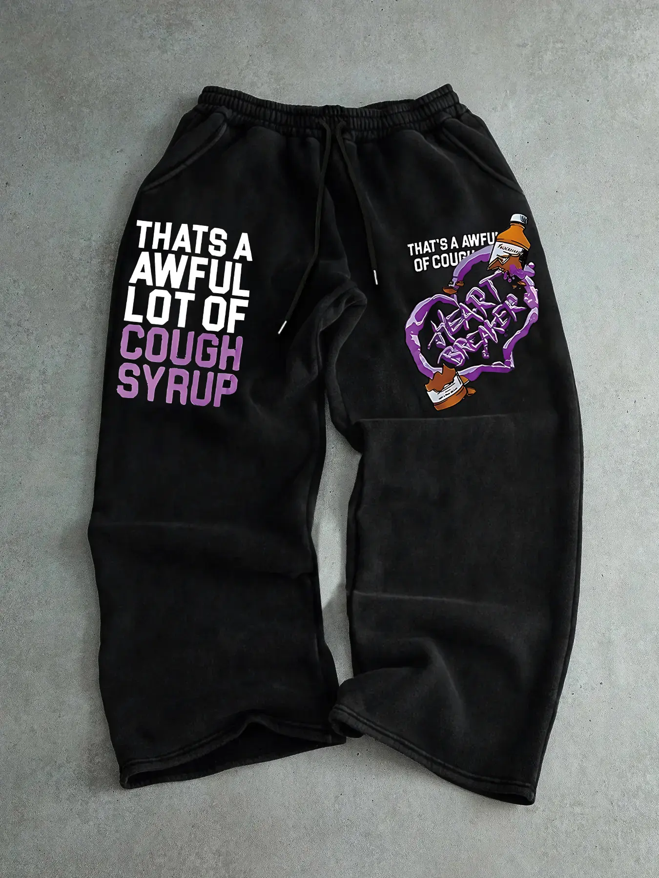 Men's Casual Sporty Long Pants, Letter & Heart Pattern Print, Drawstring Wide Leg, Loose-Fitting, All Seasons Wear, Men's Fashion, Loose Fit Sweatpants