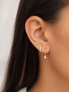 3 Pairs Gold Hoop Earrings Set: Huggie Earring Pack Dainty Stud Earrings Trendy Small Versatile Earrings 14K Gold Plated Hypoallergenic Dangle Cartilage Huggie Hoop Earrings for Women Gold Jewelry for Women Gifts