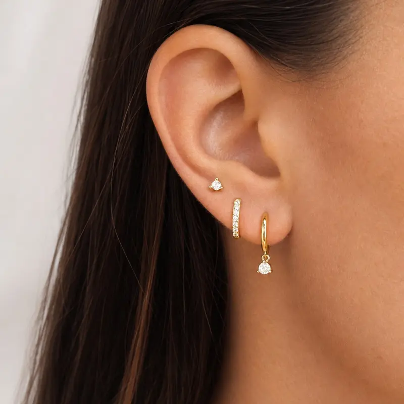 3 Pairs Gold Hoop Shape Earrings Set, Stackable Earrings, Earring Stack Huggie Earring Pack Dainty Stud Earrings Small Earrings 14K Gold Plated Hypoallergenic Dangle Cartilage Huggie Hoop Earrings for Women Gold Jewelry for Women Gifts Earring Hoops