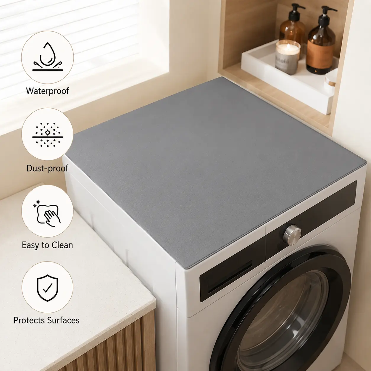 1 Count Washing Machine Absorbent Mat, Non-slip Rubber Back Scratch Resistant Quick Water Absorption Dust-proof for Household Laundry Use