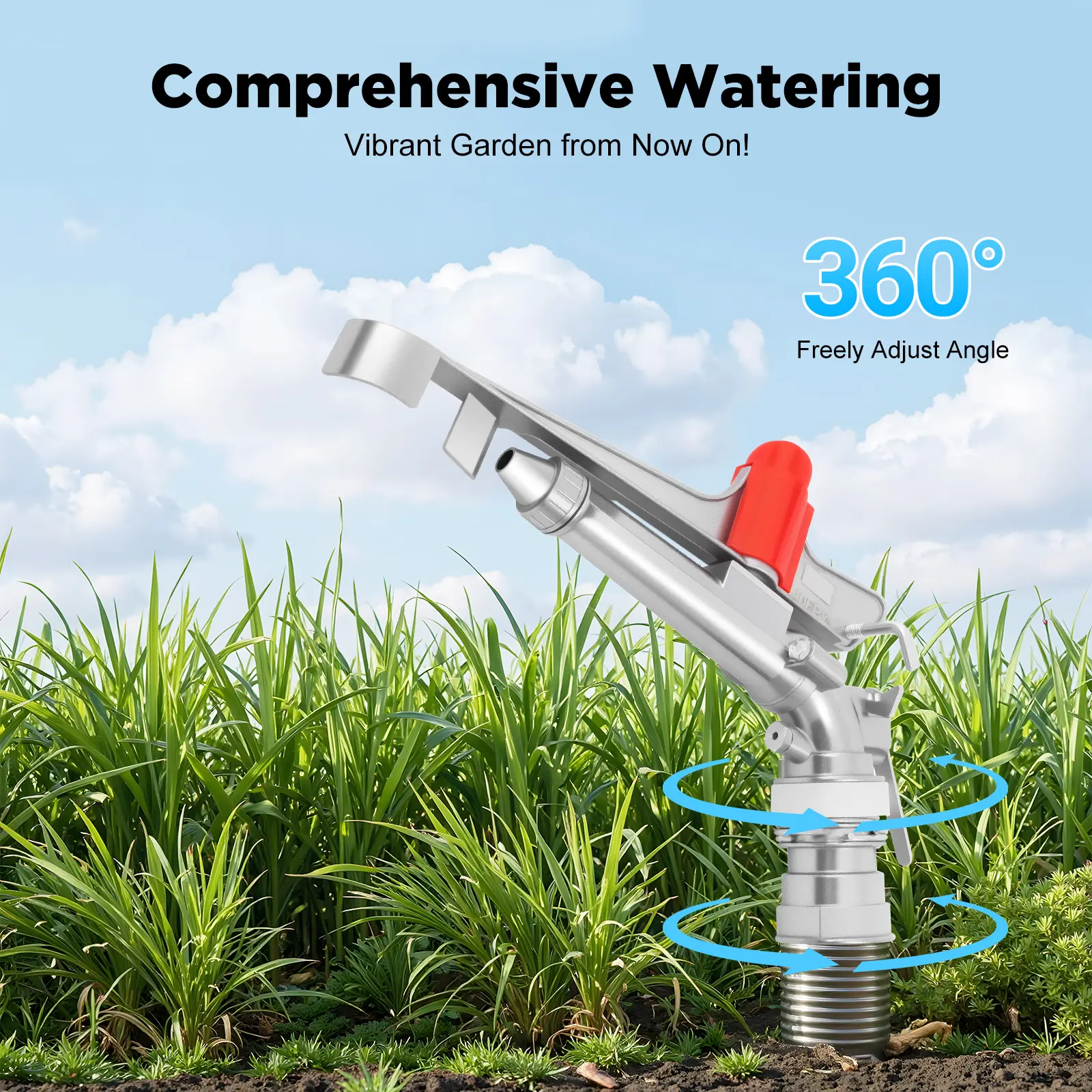 2-Inch Zinc Alloy High-Pressure Garden Sprayer, Adjustable Watering System Hose Nozzle with 4-6 kg Pressure, 65-80M Wide Area Coverage, 360° Adjustable Angle for Large-Scale Agricultural Irrigation, Outdoor Water Sprinkler